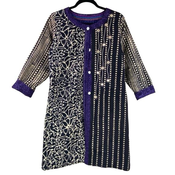 Marketplace India Block Print Reversible Jacket Coat Size S Embroidered